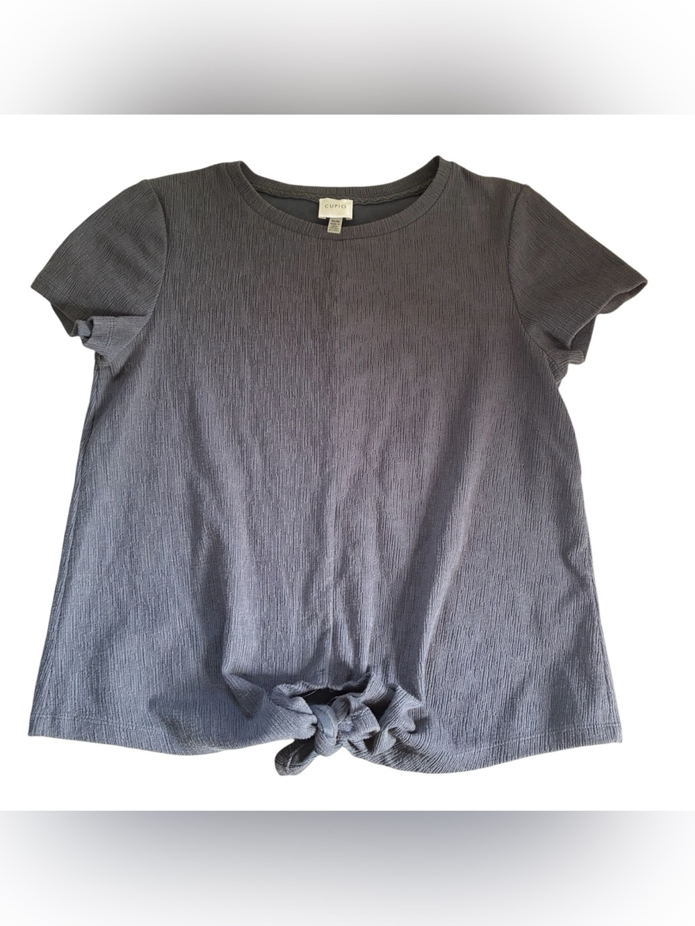 TEXTURED T-SHIRT FRONT TIE KNOT HEM CUPIO